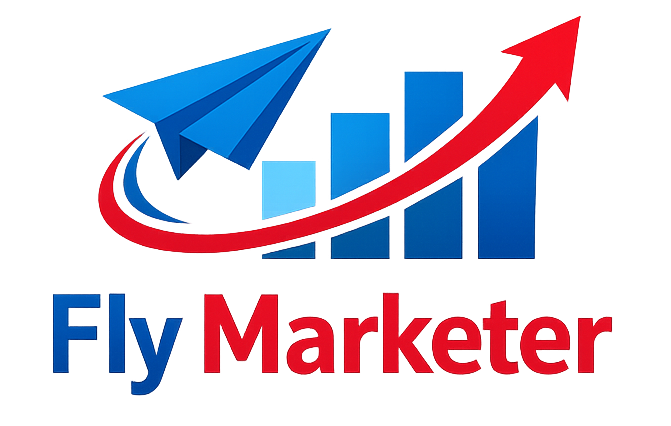 Fly Marketer agency logo with modern design for digital marketing, website promotion, and online advertising.